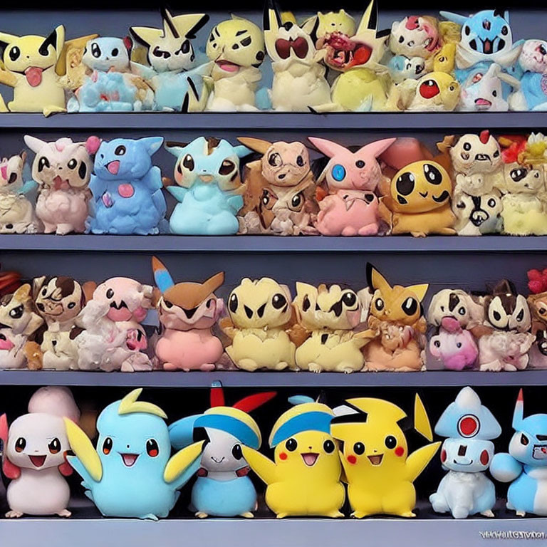 Assorted Pokémon Figurines Displayed on Pastel Shelves