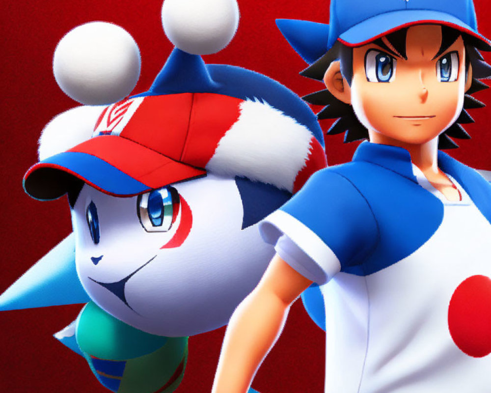 Detailed Pokémon Trainer with Piplup in blue & white outfit