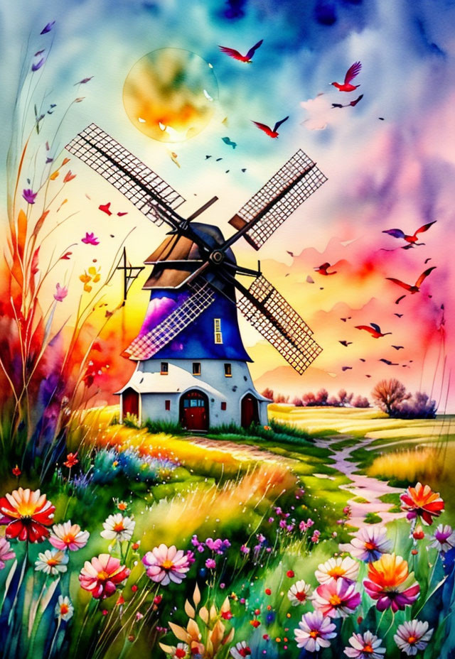 Watercolor Windmill 3