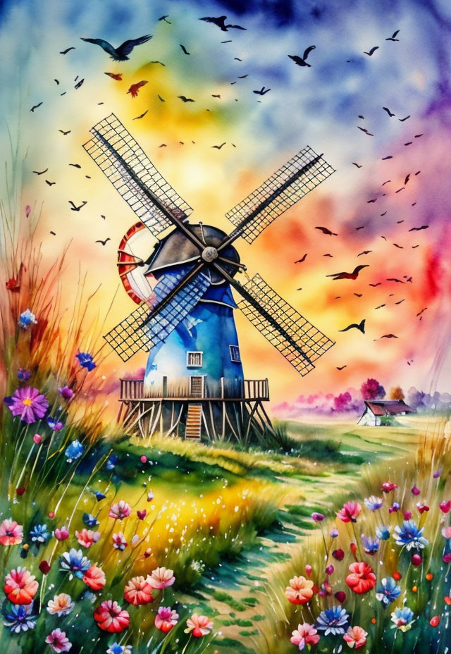 Watercolor Windmill 2