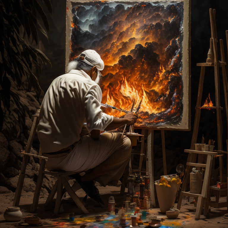 Man Painting A Fire