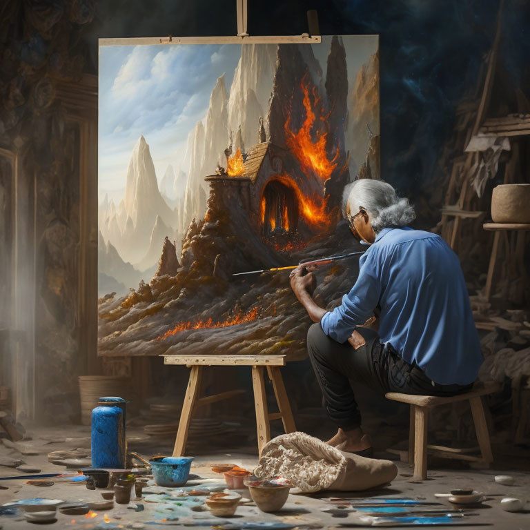 Man Painting A Fire 4