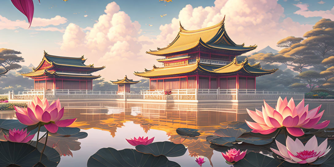 Lotus Flowers and Chinese Architecture 3