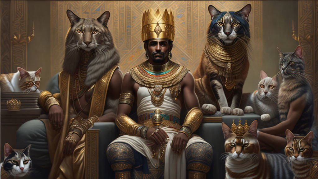 Egyptian Man & Cats