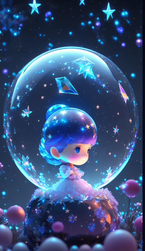 Dreamy starry sky in a crystal ball
