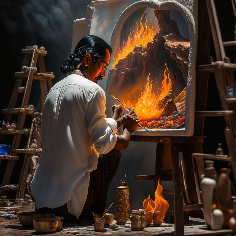 Man Painting A Fire 3