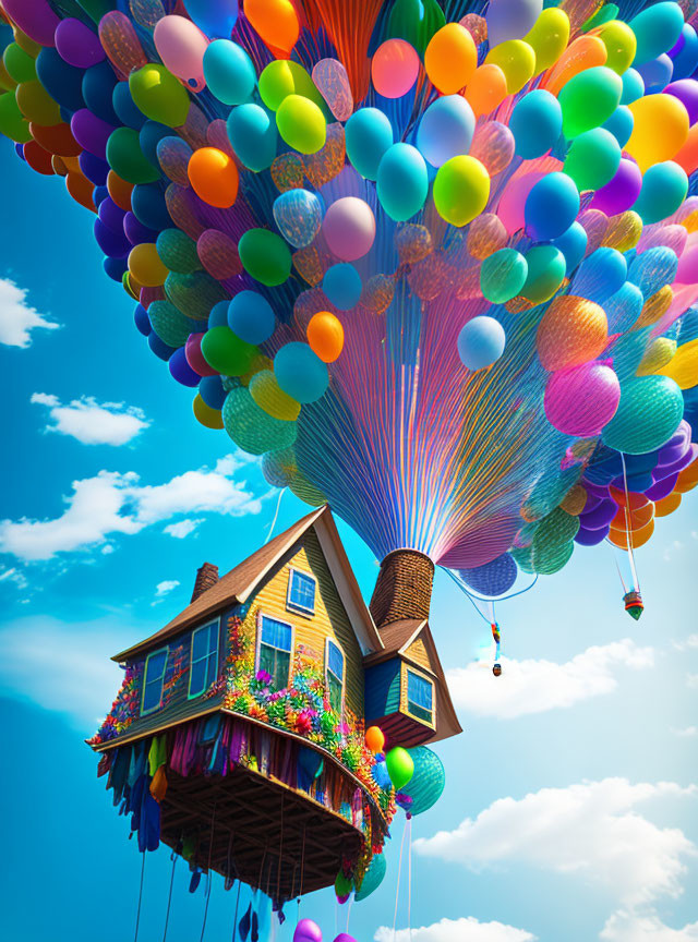 House Carried By Balloons