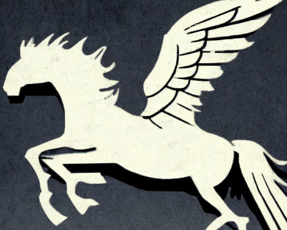White Pegasus Silhouette Galloping on Dark Background