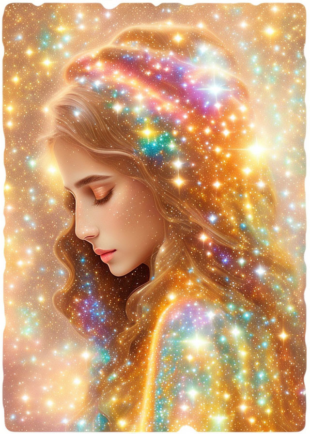 Woman with Wavy Hair in Cosmic Galaxy Theme