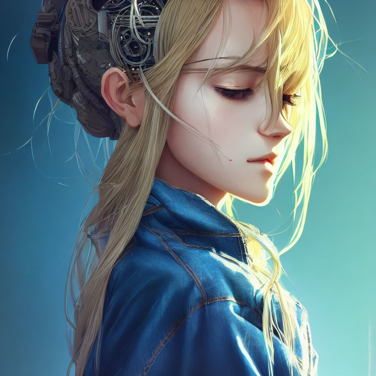 Blonde-Haired Female Cyborg with Mechanical Components