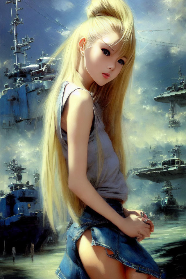 Blonde Female Character in Tank Top by Warships