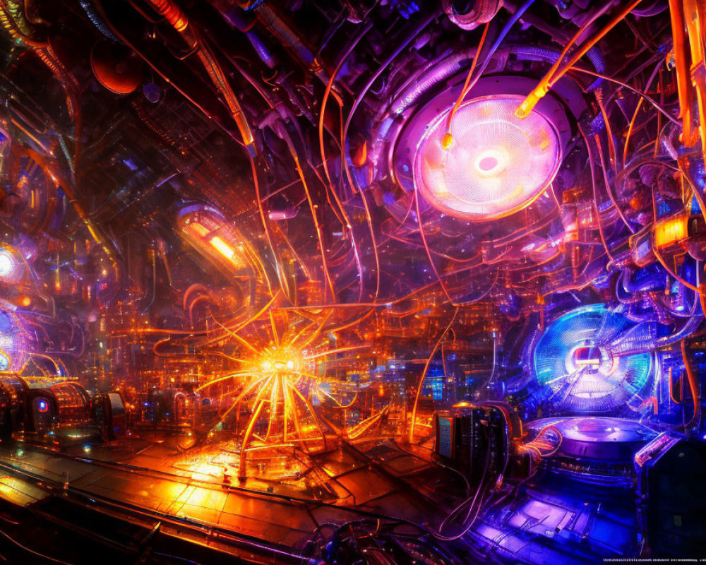 Futuristic Sci-Fi Interior with Neon Lights & Advanced Machinery