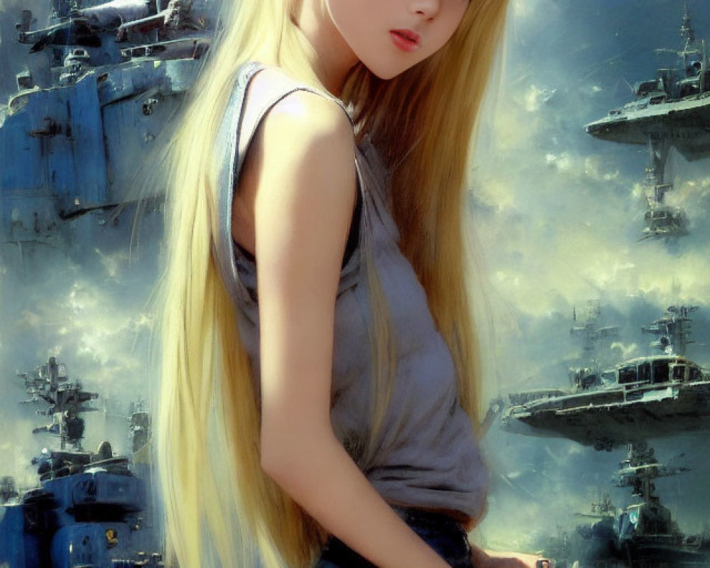 Blonde Female Character in Tank Top by Warships