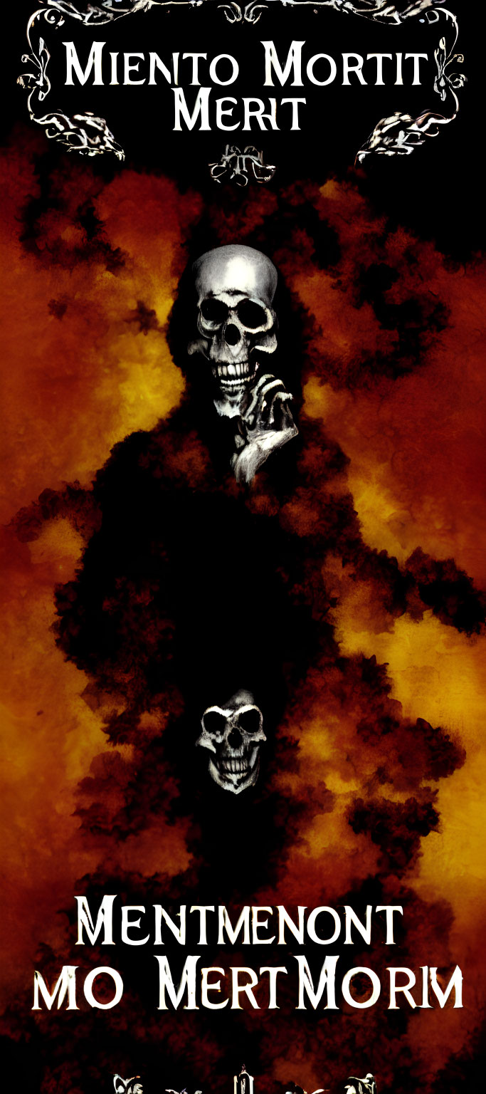 Skull Poster with Fiery Colors and Mirrored Text Effect