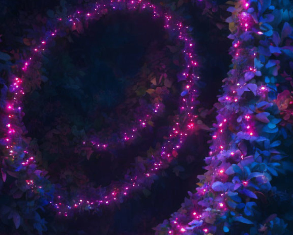 Pink Spiral Lights Illuminate Night Forest Scene