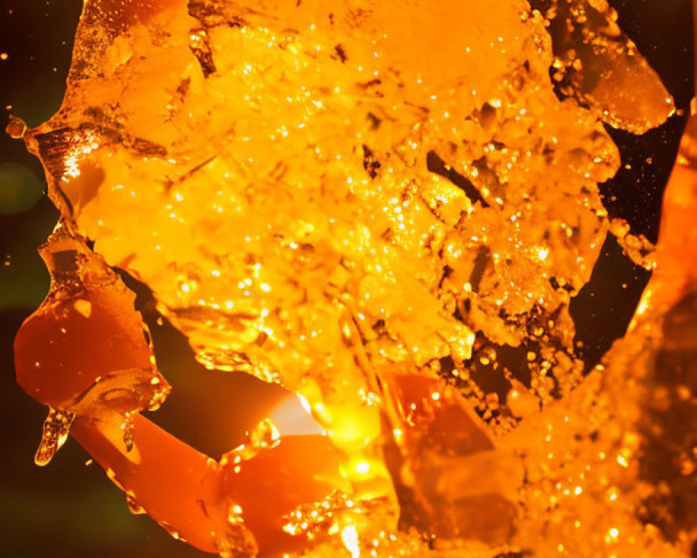 Dynamic orange liquid metal pouring creates glowing splash on dark background