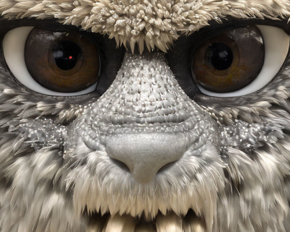 Detailed Close-up of Stylized Furry Creature with Large Expressive Eyes
