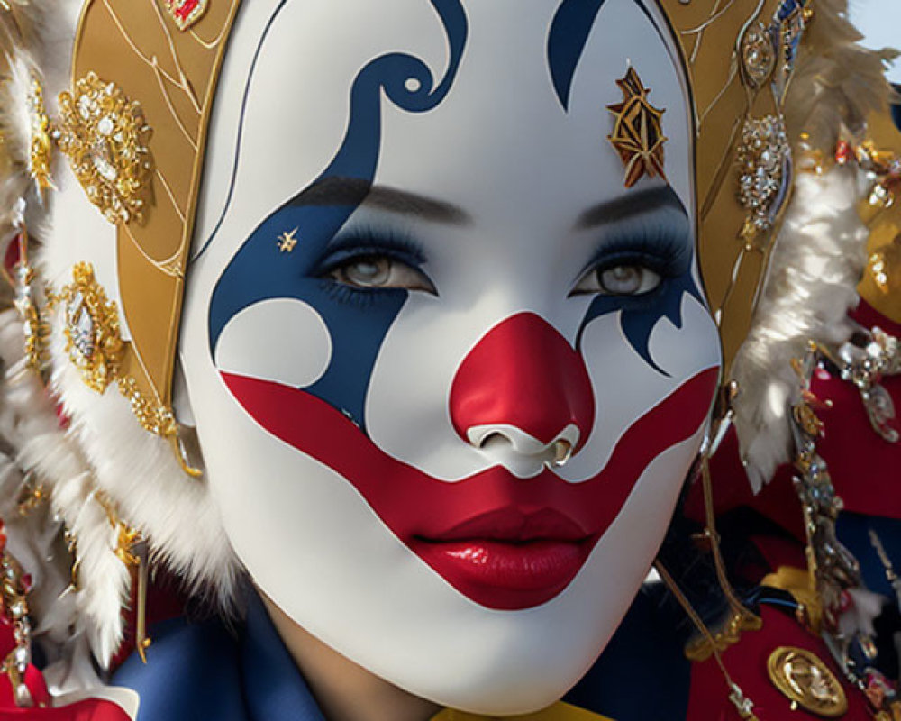 Detailed Close-up of Person in Elaborate Clown Costume