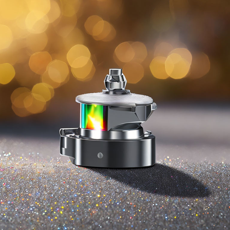 Compact Futuristic Stove with Colorful Flame on Glittery Surface