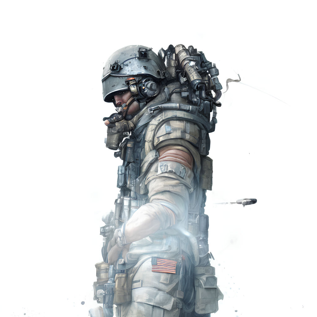 High-Tech Soldier Illustration with Visor Helmet and Tactical Vest