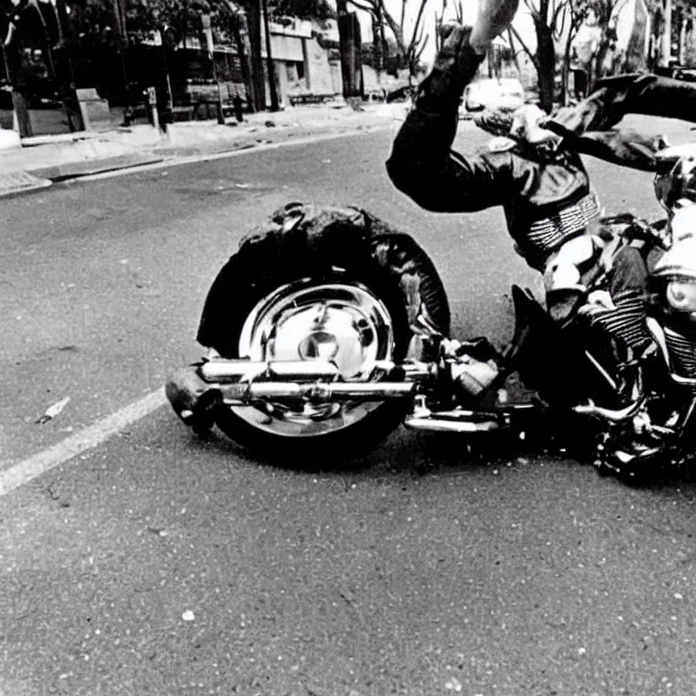 Motorcyclist caught in high-speed tumble on deserted street