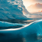 Antarctic Landscape: Sunset Illuminates Blue Sea Ice