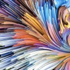Colorful digital art: Swirling patterns in blue, gold, and purple
