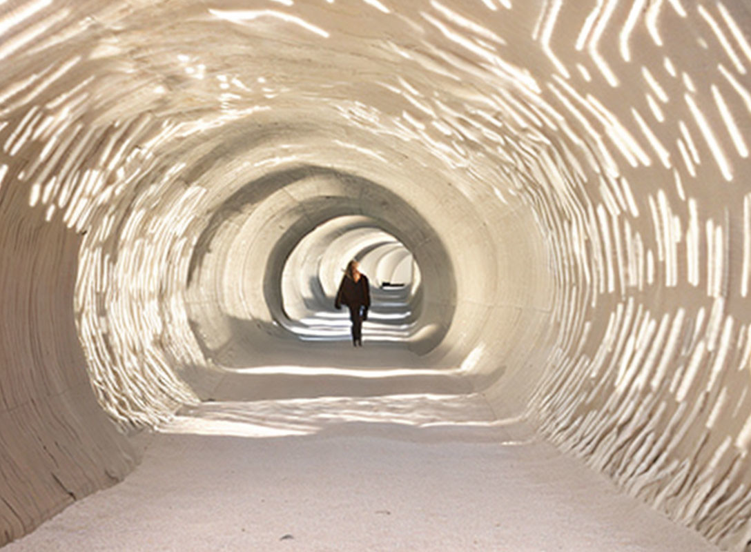 Ethereal tunnel with wavy walls and dynamic light patterns