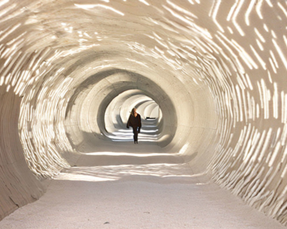 Ethereal tunnel with wavy walls and dynamic light patterns