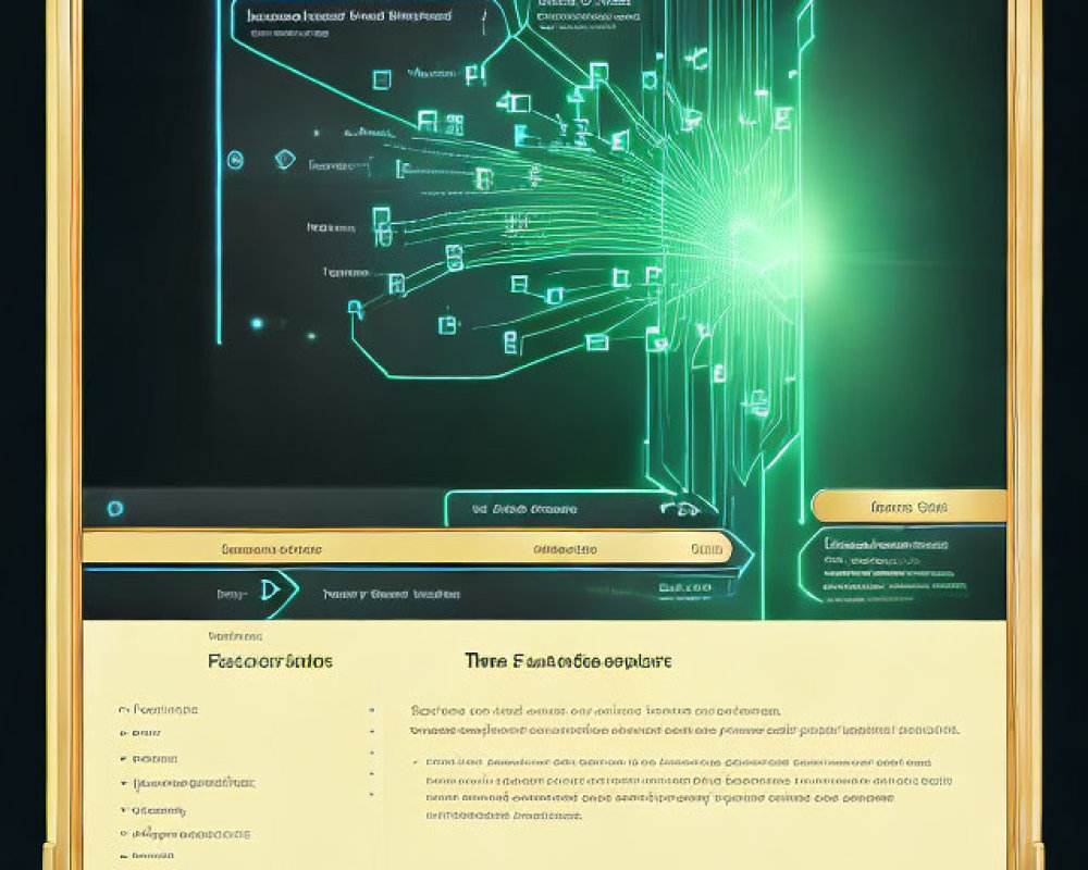 Futuristic neon green and yellow interface with data points on dark background