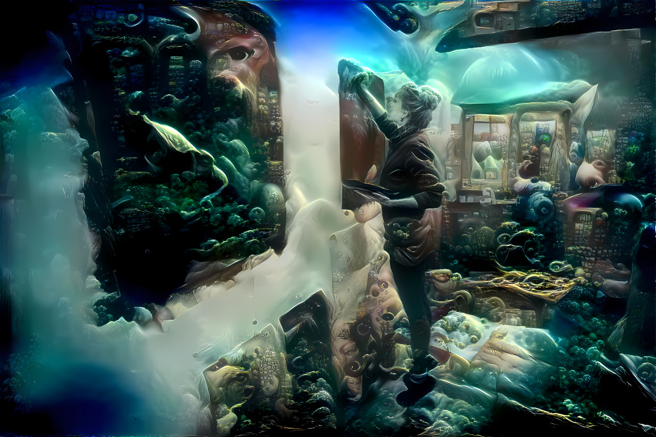 Artista in her underwater studio
