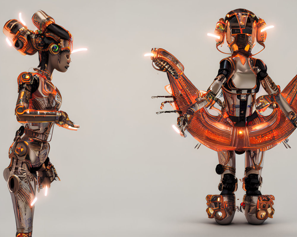 Intricate futuristic humanoid and mechanical robot designs