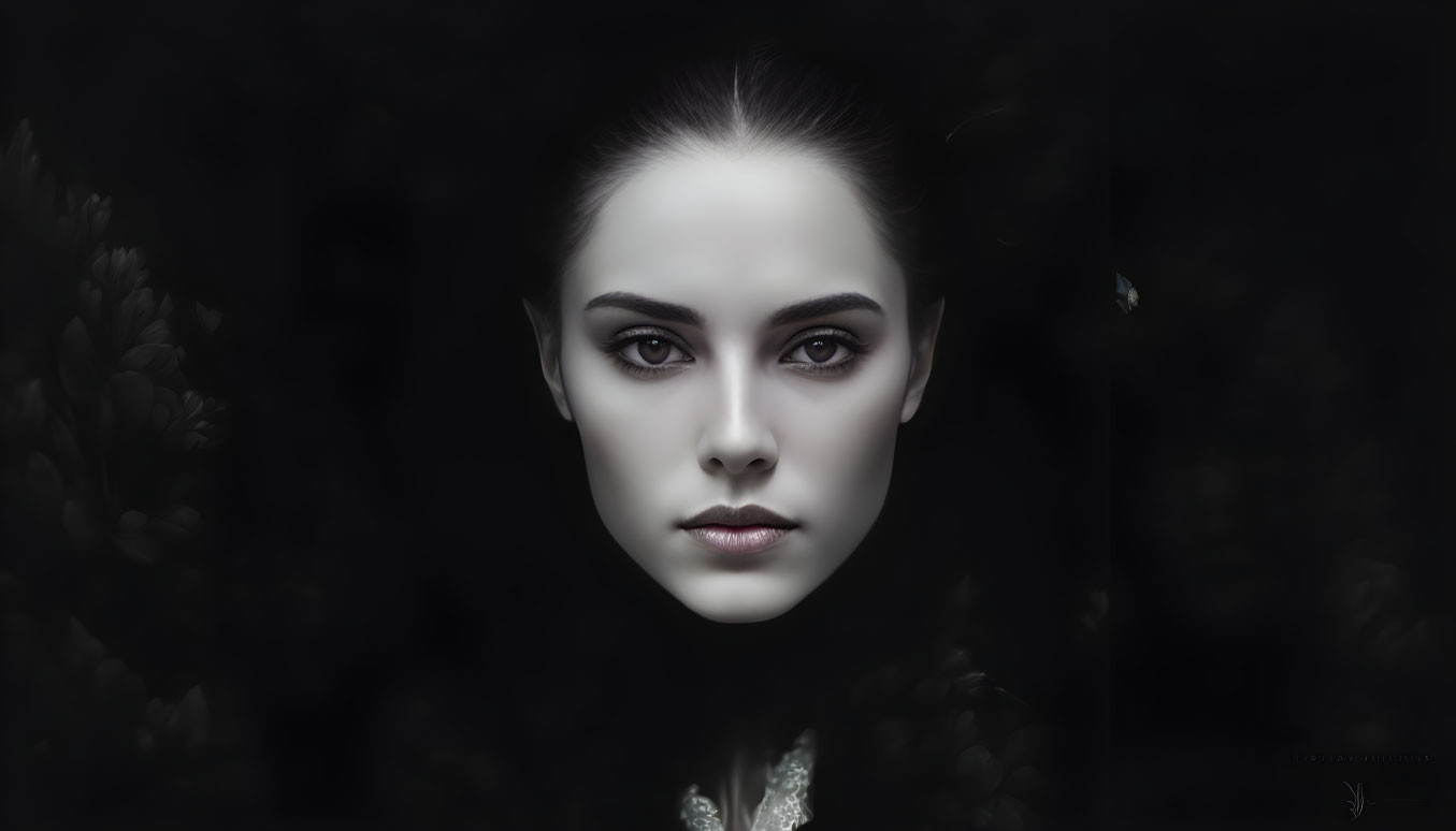 Portrait of Woman's Face in Dark Setting with Striking Features