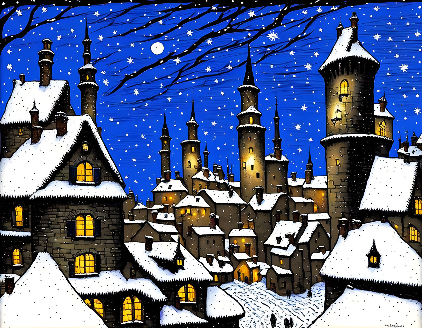 Magic night in a medieval town.
