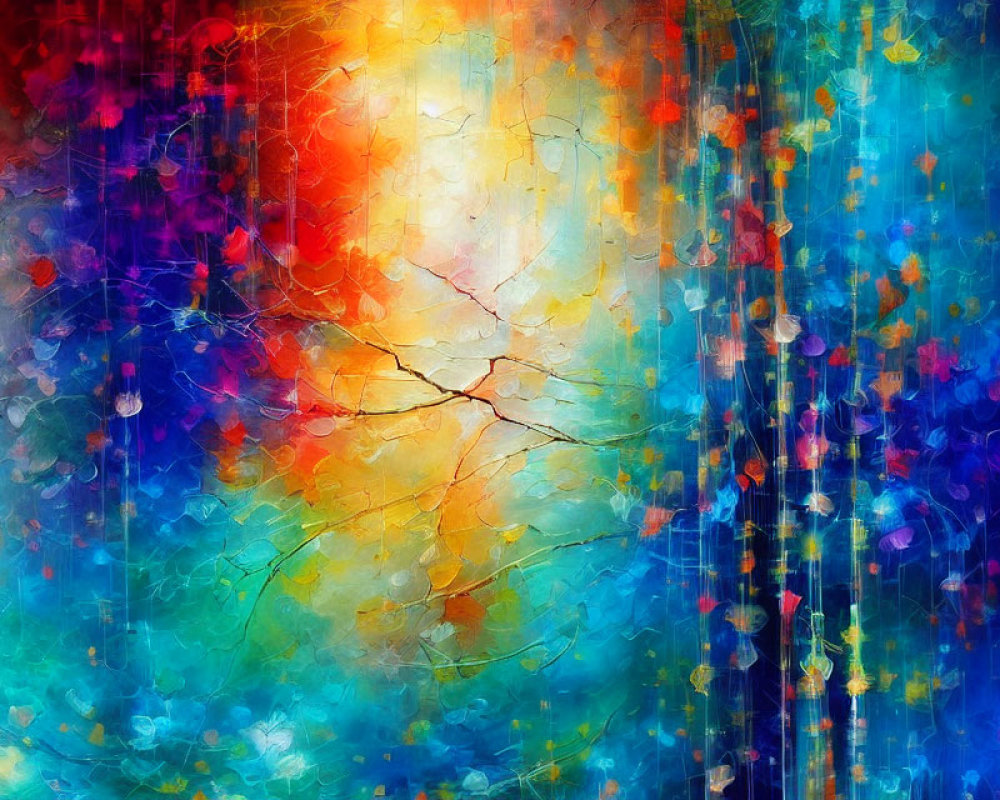 Colorful Abstract Painting with Cracking and Water Droplet Textures
