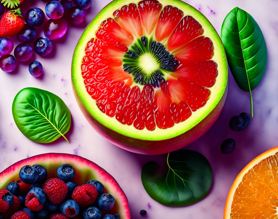 Colorful Fruit Fusion with Grapefruit-Kiwi Hybrid and Citrus Slices