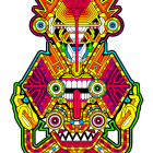 Multicolored robot illustration with intricate design on black background
