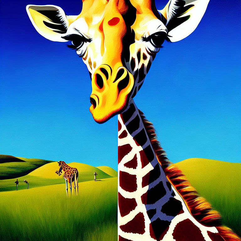 Colorful Giraffe Close-Up in Vibrant Savanna Scene