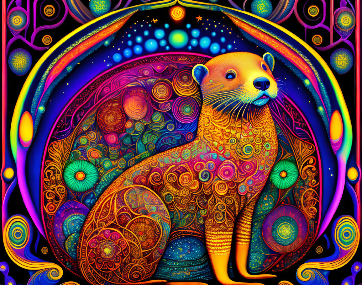 Colorful Psychedelic Seal Artwork with Celestial Patterns