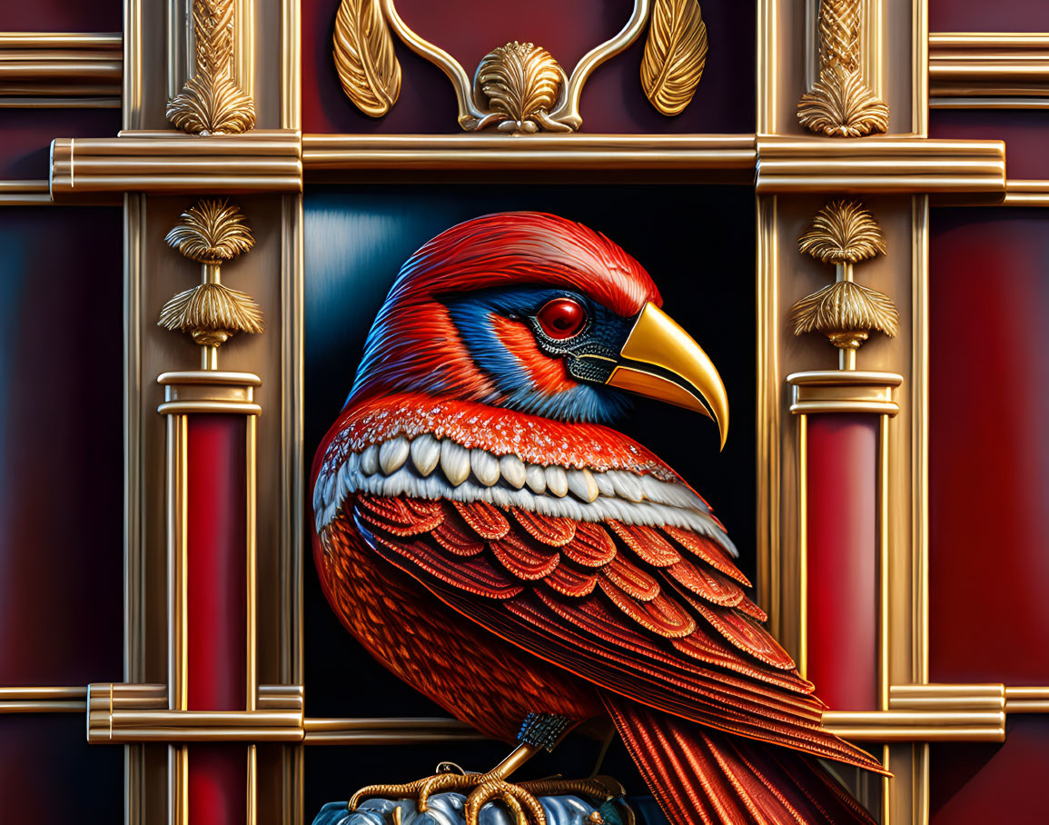 Colorful Bird Illustration with Detailed Feathers on Luxurious Background