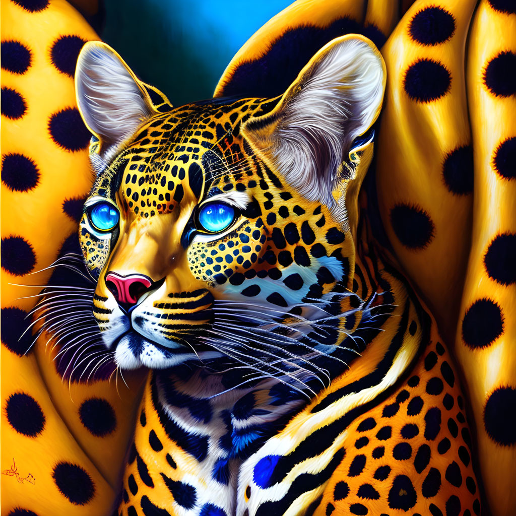 Colorful Leopard Artwork with Blue Eyes and Yellow Fur