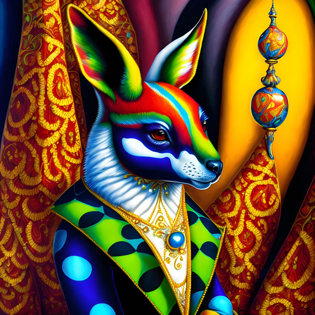 Colorful Anthropomorphic Fox Illustration in Regal Attire