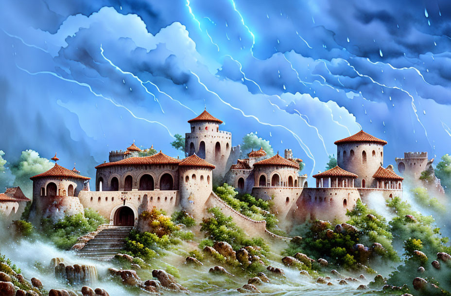 Fortress during storm.