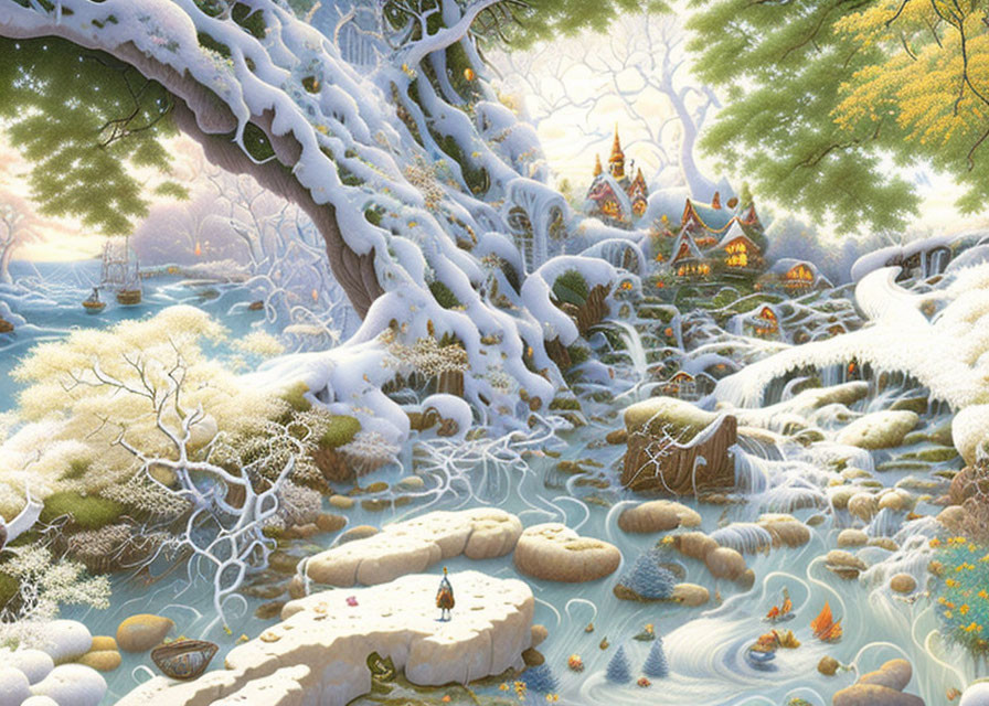 The first snowfall in tree village.