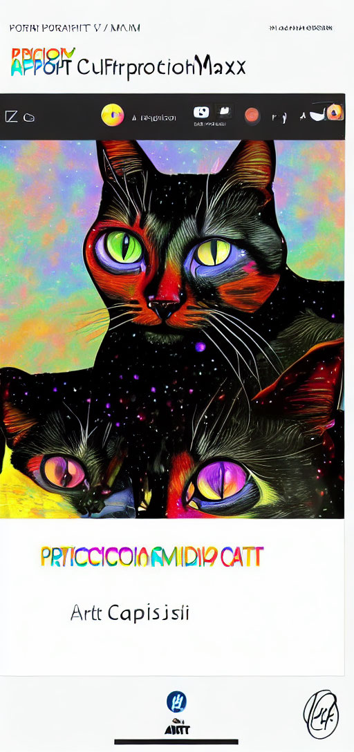 Colorful Stylized Cats with Vibrant Fur and Expressive Eyes