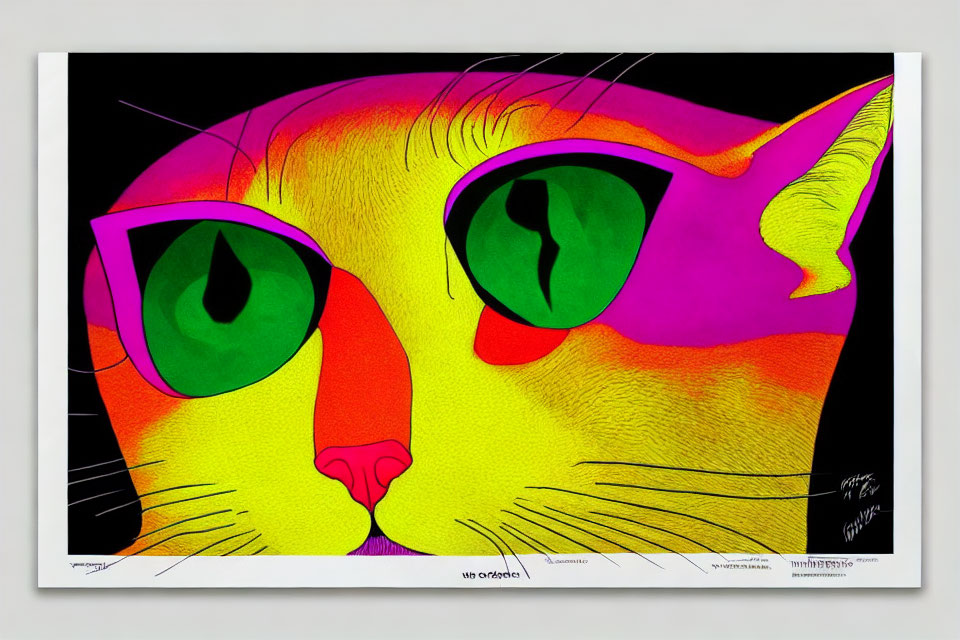 Colorful Cat Illustration with Multicolored Sunglasses on Black Background