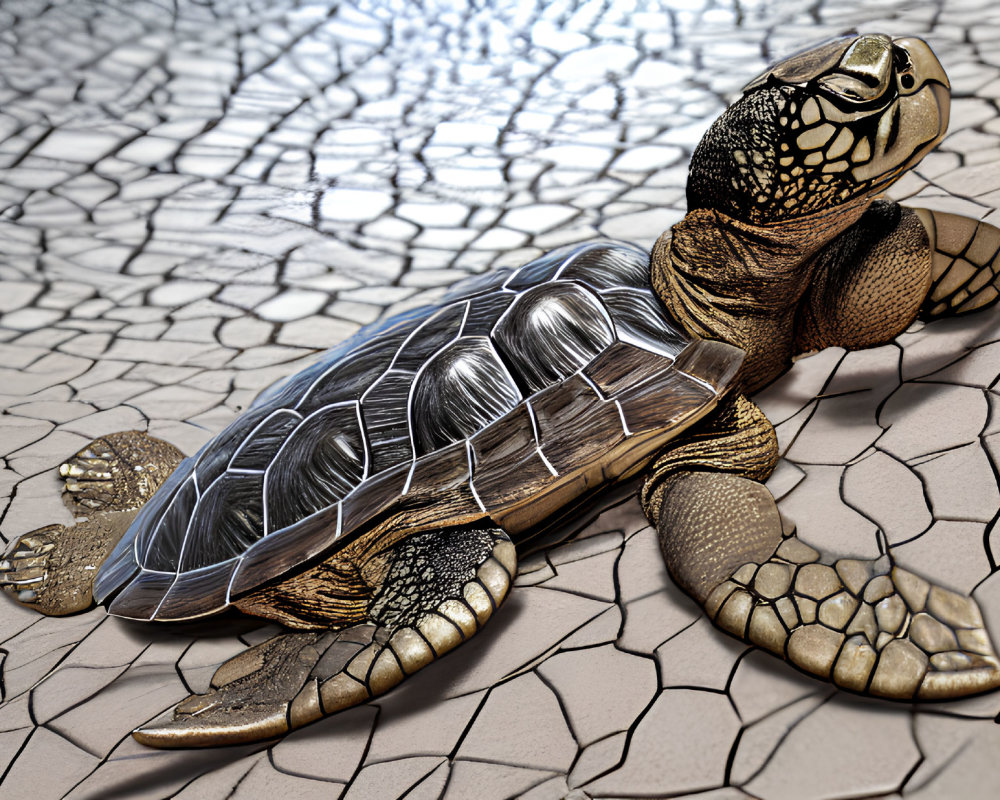 Detailed 3D Turtle Rendering on Cracked Earth Surface