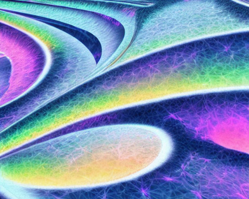 Neon curves and fractal patterns in blue, purple, pink, and orange