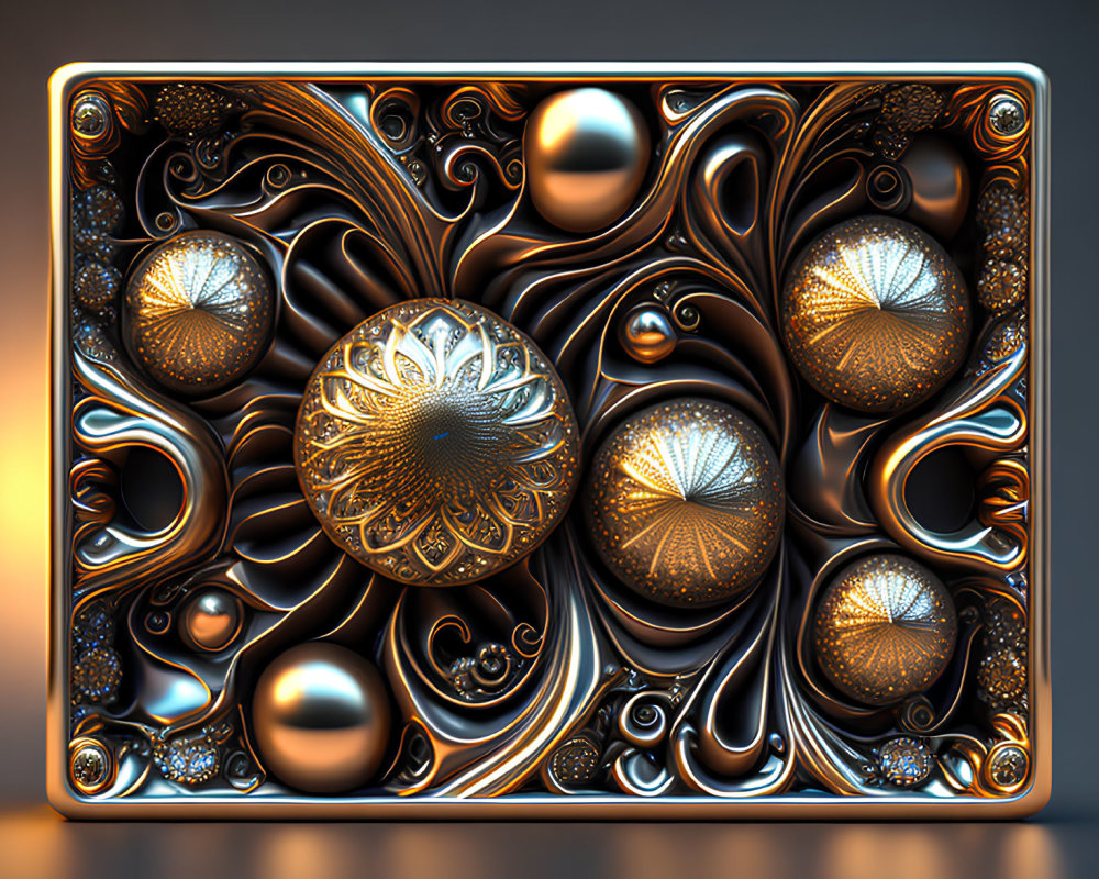 Intricate 3D Fractal Design with Metallic Textures and Organic Patterns