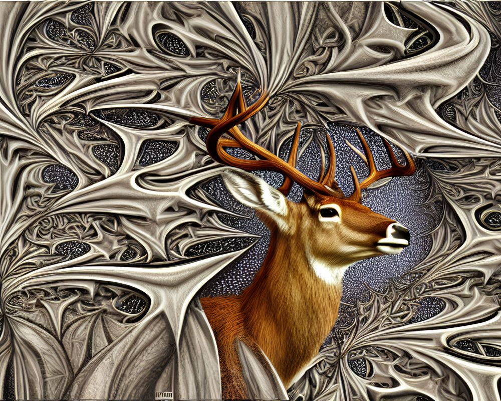 Digitally Altered Image: Deer with Tree-Like Antlers